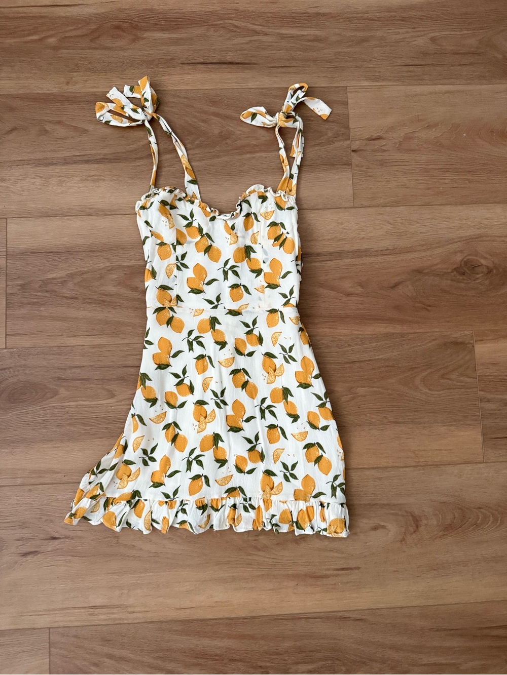 Reformation White Dress with Yellow and Green Lemon Motif